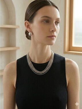 Maison Birks Sterling Silver Multi-Strand Beaded Necklace